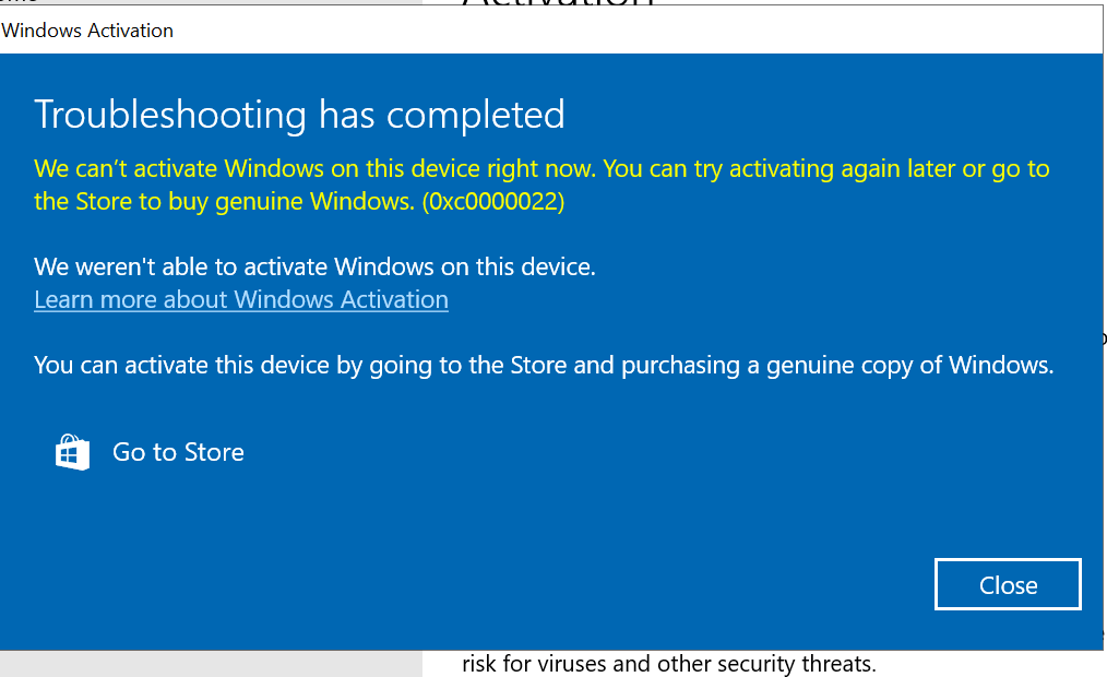 How to fix Windows 10 Activation Error 0xC0000022